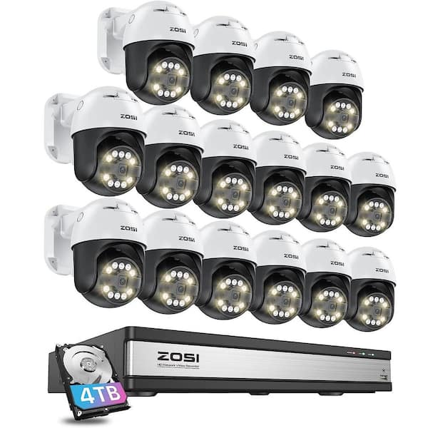 ZOSI 4K 16-Channel POE 4TB NVR Security Camera System with 16-Wired 5MP 355-Degree Pan Tilt Outdoor Cameras, 2-Way Audio
