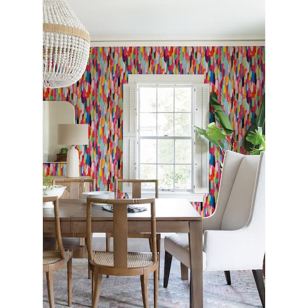 EttaVee Red Multi-Colored Brushstroke Matte Vinyl Peel and Stick Wallpaper 30.75 sq. ft.