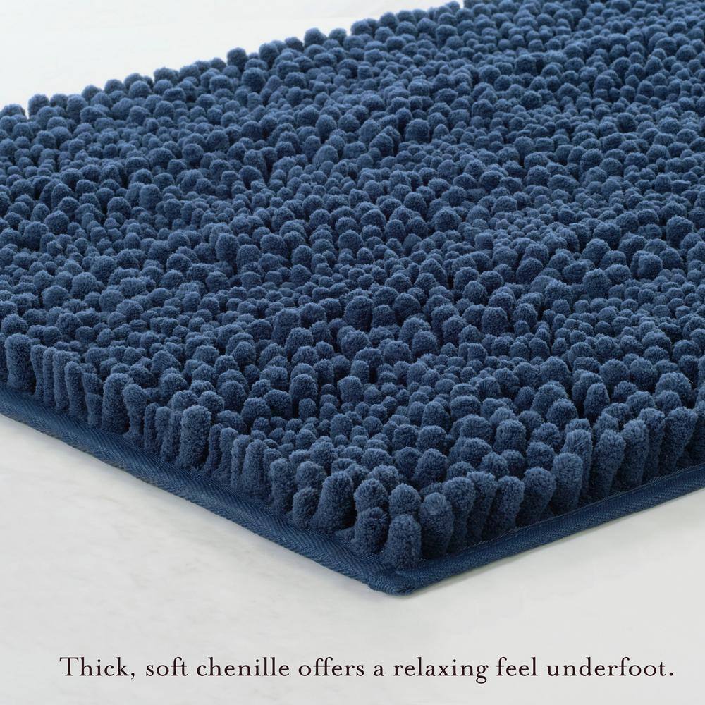 Indigo Chenille Non-Slip Bath Mat Set