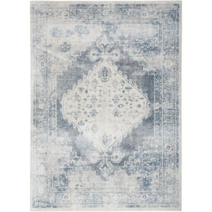 Astra Machine Washable Blue/Ivory 7 ft. x 9 ft. Vintage Persian Area Rug