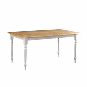 Brown and White Marble Top 4 Legs Base Grained Rectangular Wooden Dining Table with Turned legs Seats 6