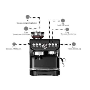 10-Cup in Black Espresso Machine with Grinders, Milk Frothers