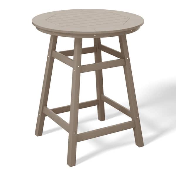 Laguna 35 in. Round HDPE Plastic All Weather Outdoor Patio Counter Height High Top Bistro Table in Weathered Wood