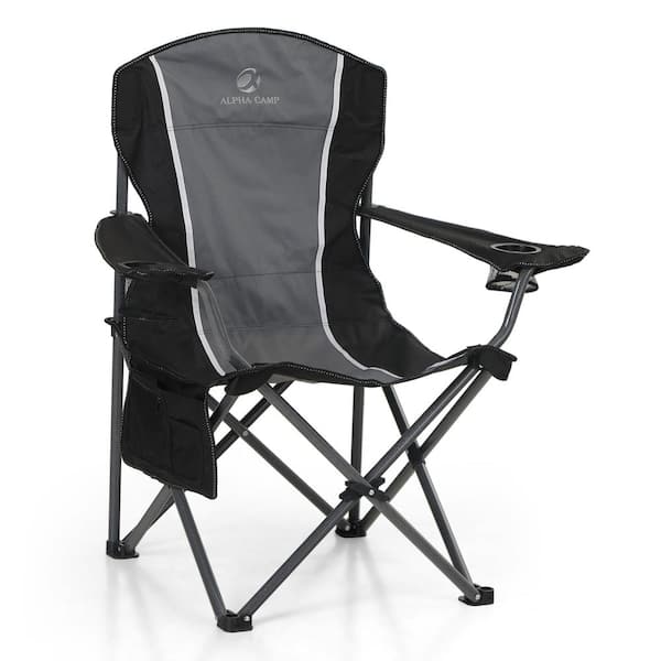 PHI VILLA Oversized Foldable Black Camping Chair With Heavy-Duty Steel Frame