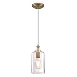 Carmen 1-Light Antique Brass Mini Pendant with Clear Textured Glass Shade