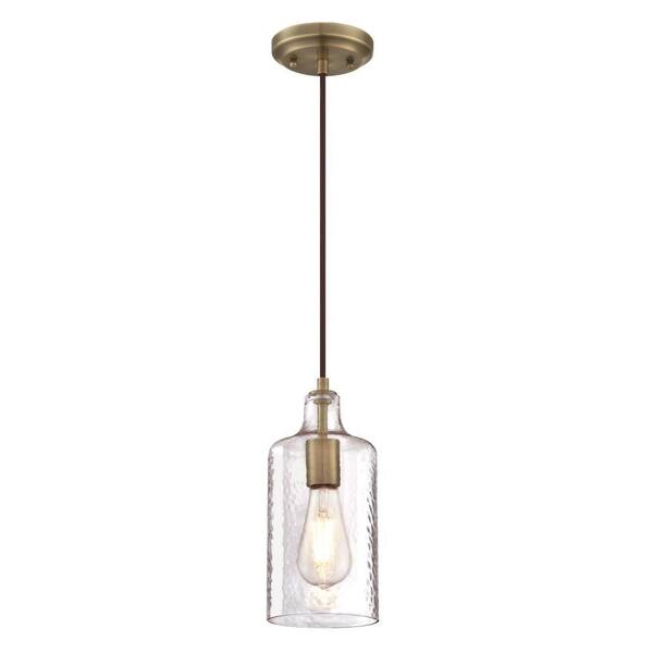 Westinghouse Carmen 1-Light Antique Brass Mini Pendant with Clear Textured Glass Shade