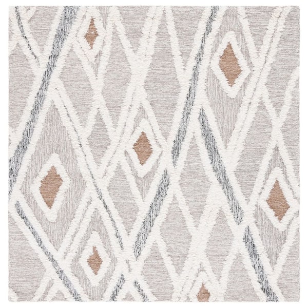 Casablanca Gray/Ivory 8 ft. x 8 ft. Abstract High-Low Wavy Square Area Rug