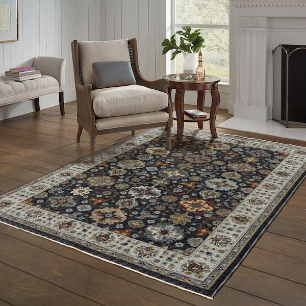 Ambrose Blue/Multi 10 ft. x 13. ft. Vintage Oriental Medallion Polyester Fringe Edge Indoor Area Rug