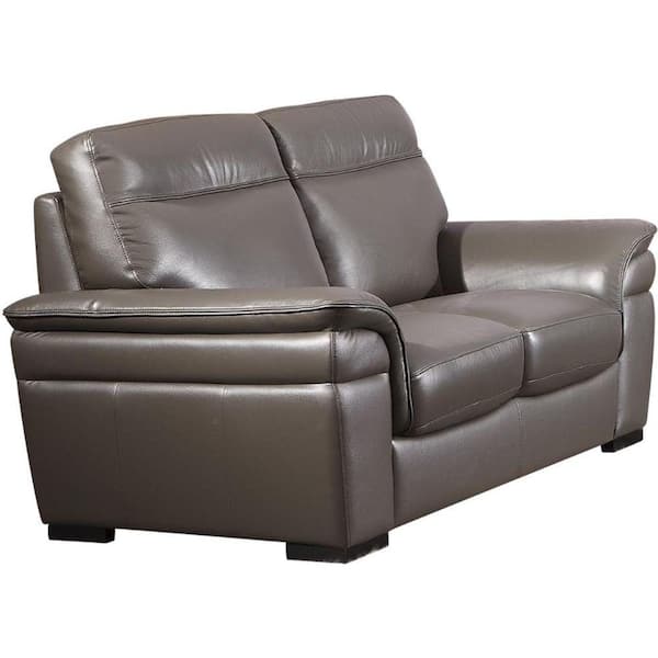 Benjara 38 in. Gray Solid Faux Leather 2-Seater Loveseat with Pillow Top Armrest and Stitch Trim