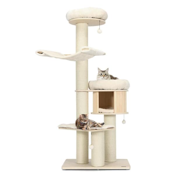 4-Layer 68.5 in. Wood Modern Cat Tree Condo Activity Tower with Sisal Posts