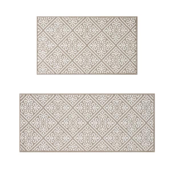 Austell 2-Tone Linen/Ivory 2 ft. x 5 ft. Geometric Polypropylene 2-Piece Rug Set