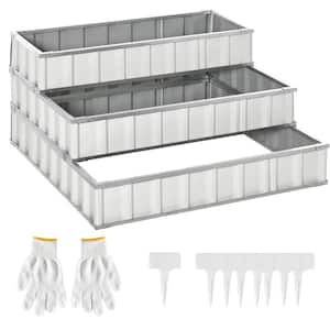 47 in. x 47 in. x 25 in. White Steel Garden Bed 3-Tier Raised A Pairs of Glove for Backyard
