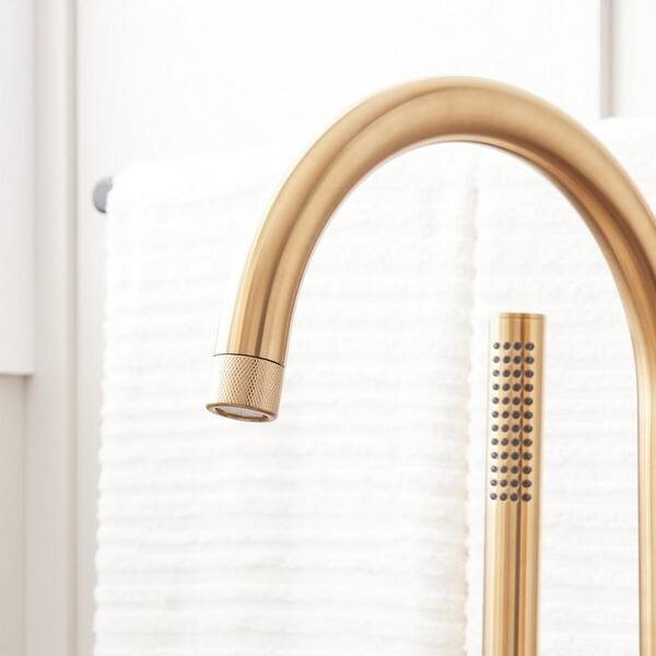 SIGNATURE HARDWARE - Lentz Single-Handle Floor Mounted Roman Tub Faucet in. Brushed Gold