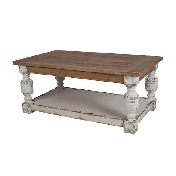 A & B Home Alcott 48 in. White Large Rectangle Wood Coffee Table with Shelf