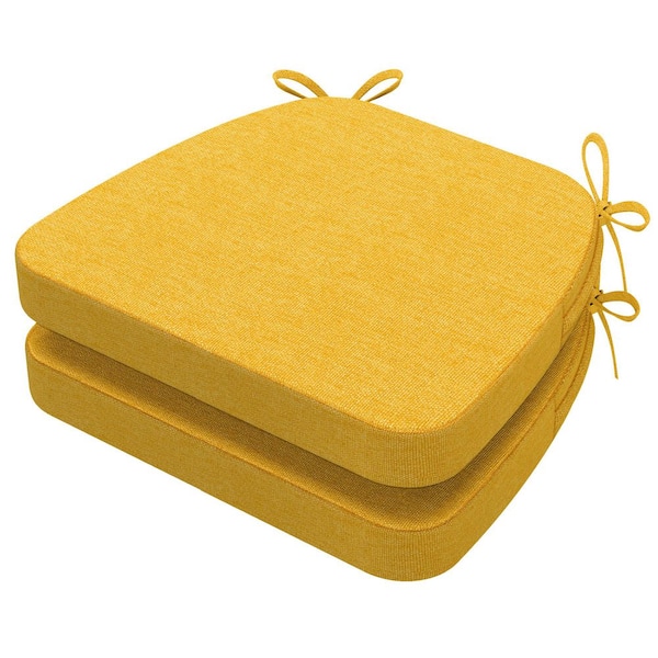 AAAAAcessories Square-Shaped Indoor/Outdoor Seat Cushion for Dining Chairs with Ties and Removable Cover in Golden Yellow (2-Pack)