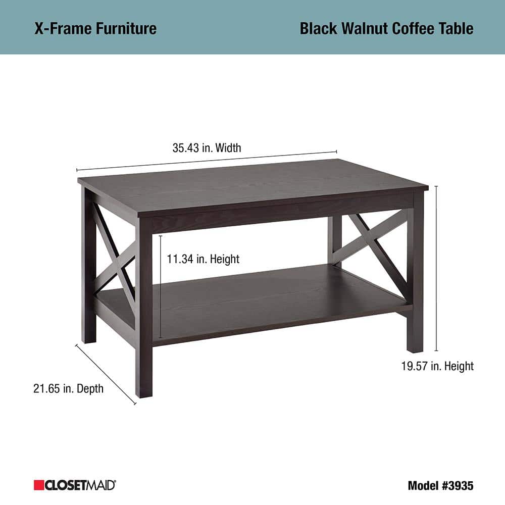 Sleek Black Walnut X-Frame Coffee Table with Storage