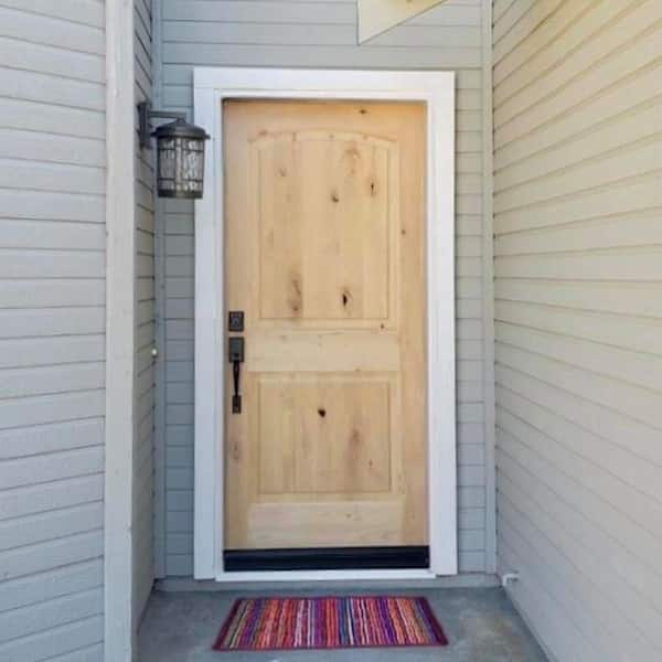 DIY 36 in. x 80 in. Knotty Alder 2-Panel Right-Hand Arch Unfinished Single Wood Front Door Kit w/ Quick Assemble Jamb