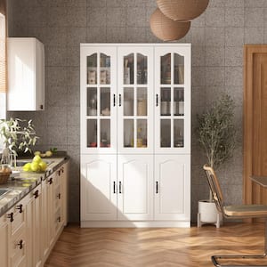 White Wood Accent Storage Cabinet With Tempered Glass Doors, Adjustable Shelves (47.2 in. W x 15.7 in. D x 78.7 in. H)