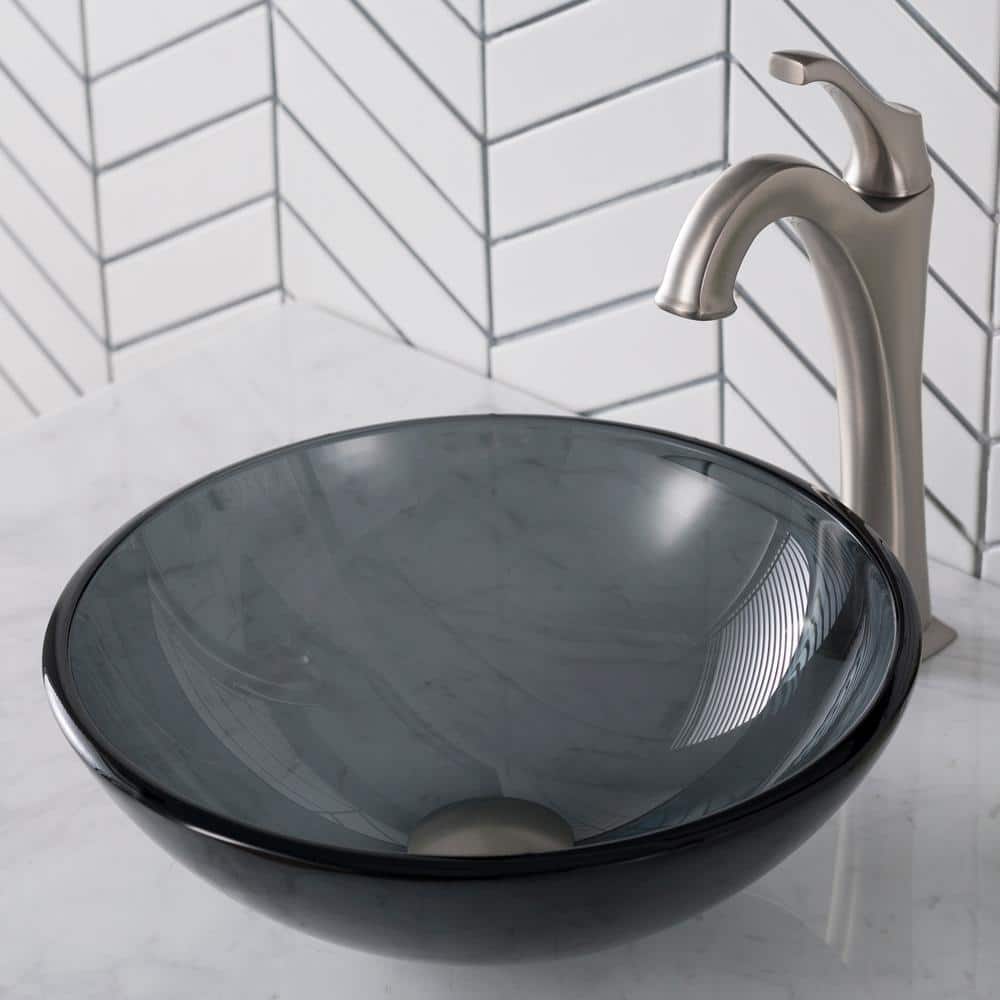 Clear Black Tempered Glass Circular Vessel Bathroom Sink