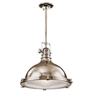 Hatteras Bay 16 in. 1-Light Polished Nickel Vintage Industrial Shaded Kitchen Pendant Hanging Light with Metal Shade