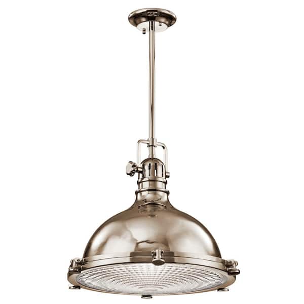 KICHLER Hatteras Bay 16 in. 1-Light Polished Nickel Vintage Industrial Shaded Kitchen Pendant Hanging Light with Metal Shade