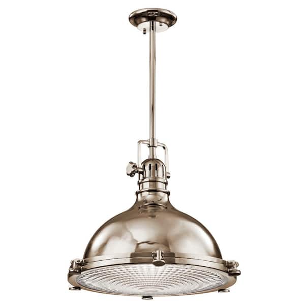 Hatteras Bay 19.5 in. 1-Light Polished Nickel Vintage Industrial Shaded Kitchen Pendant Hanging Light with Metal Shade