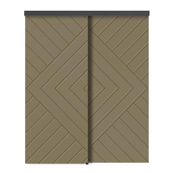 CALHOME 48 in. x 80 in. Hollow Core Olive Green Stained Composite MDF Interior Double Closet Sliding Doors