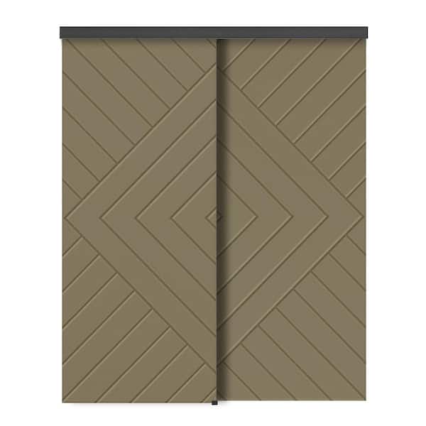 CALHOME 72 in. x 84 in. Hollow Core Olive Green Stained Composite MDF Interior Double Closet Sliding Doors