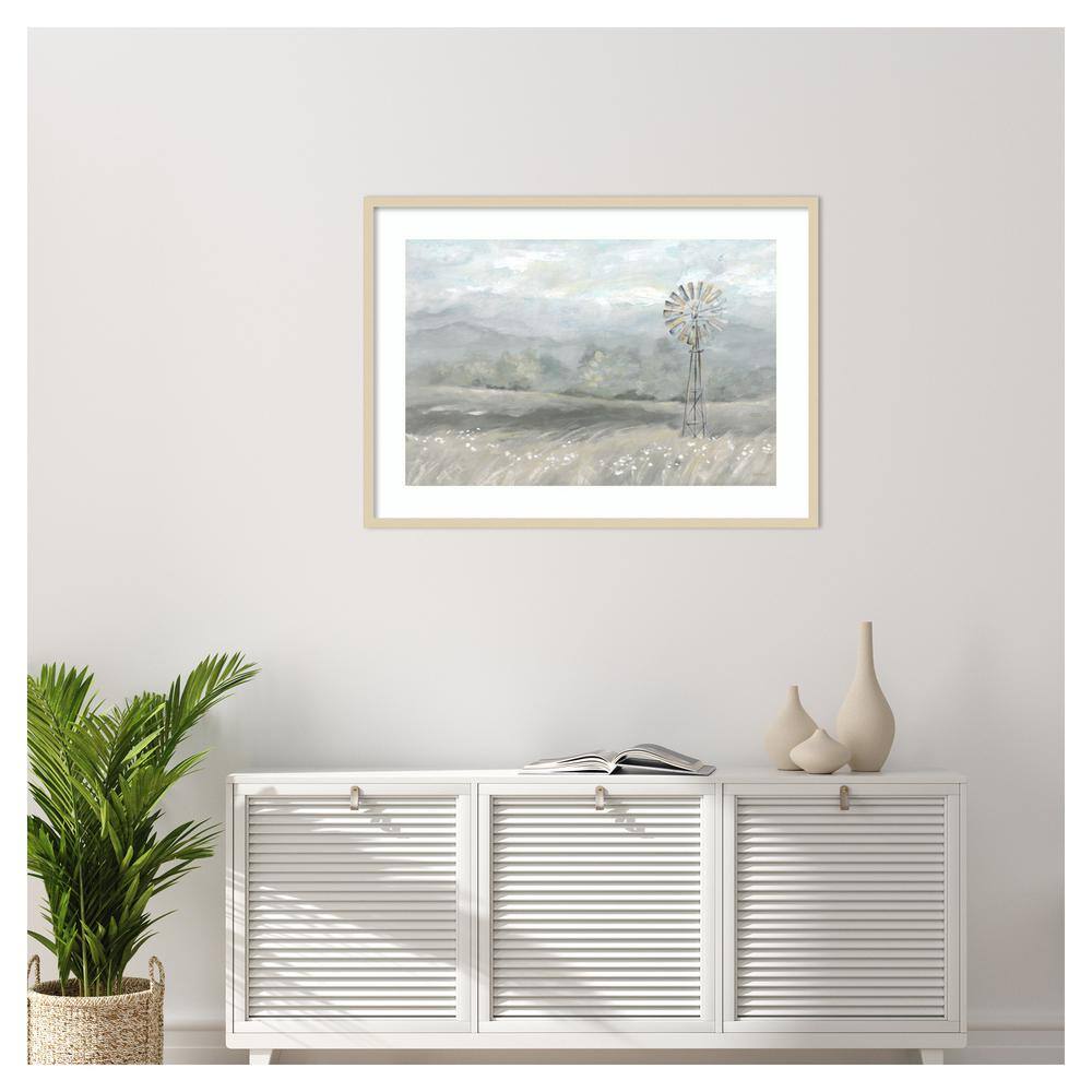 Svelte Natural Framed Country Meadow Windmill Graphic Art Print