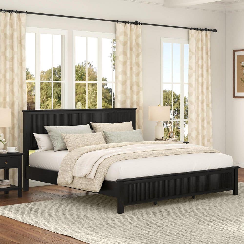 OrangeOne Mid-Century Modern Black Wood Frame King Platform Bed