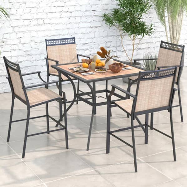 33.5 in. W Square Patio Dining Table Metal Frame Outdoor Table with Umbrella Hole for Balcony, Deck or Porch