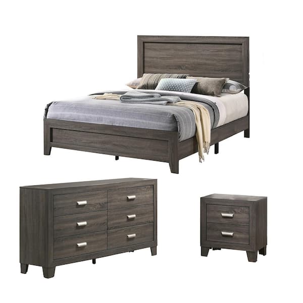 Best Quality Furniture Anastasia 3-Piece Gray Queen Panel Bedroom Set