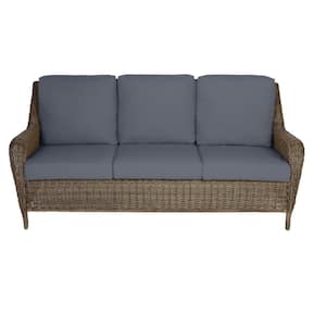 Cambridge Gray Wicker Outdoor Patio Sofa with CushionGuard Sky Blue Cushions