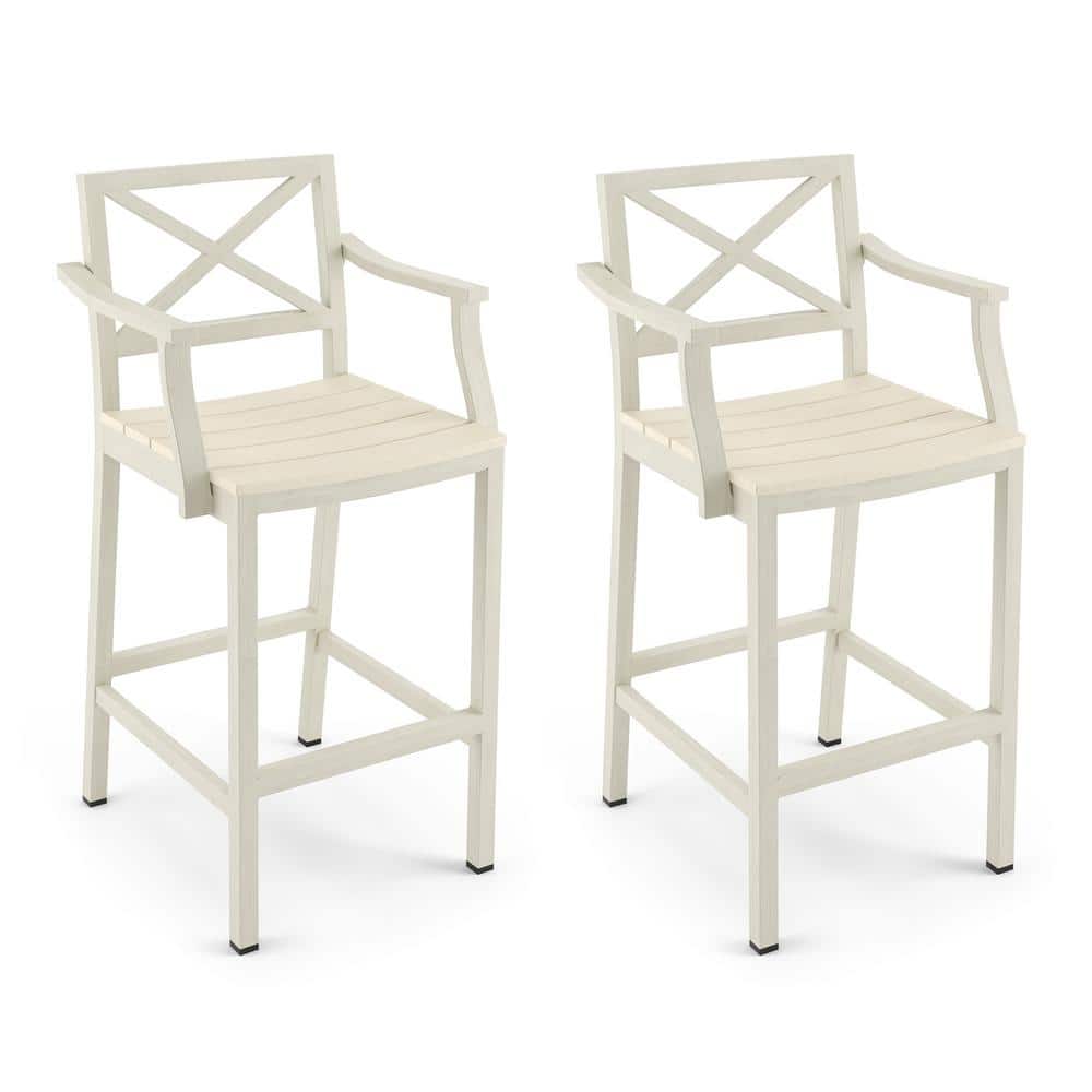 Humphrey 26 in. Beige Aluminum Plastic Outdoor Bar Stool with Arms (2-Pack) price history on PriceWatchPro