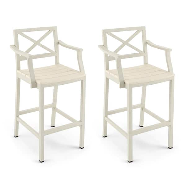 LUE BONA Humphrey 26 in. Beige Aluminum Plastic Outdoor Bar Stool with Arms (2-Pack)
