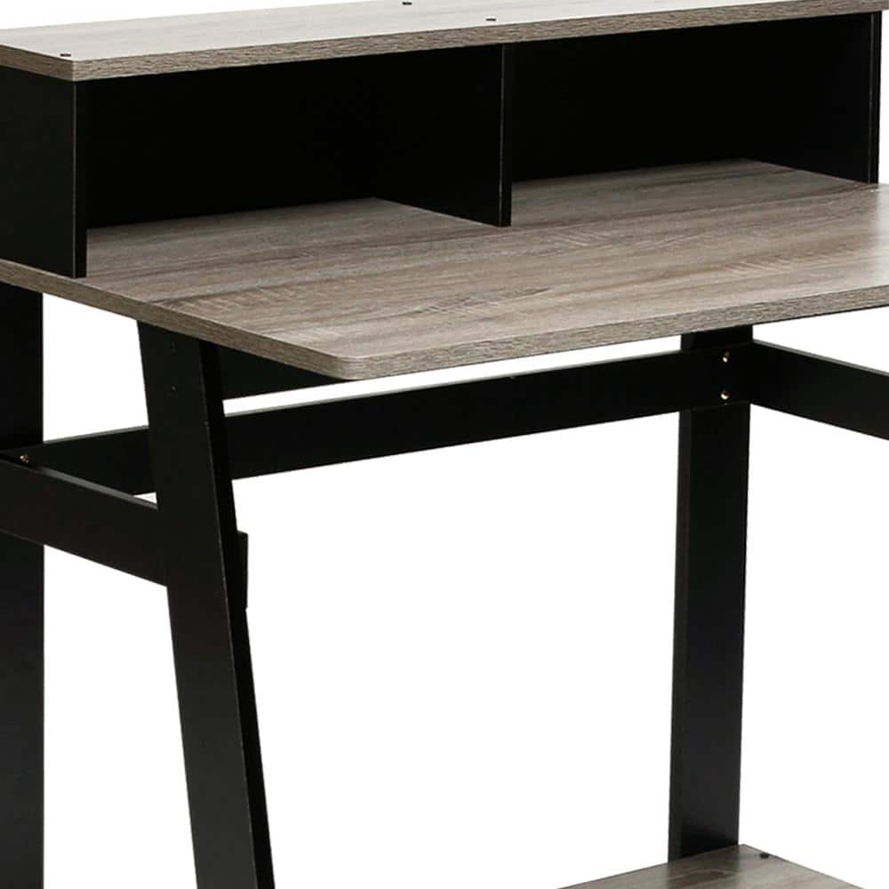 French Oak Grey A-Frame Desk with Hutch and Drawer
