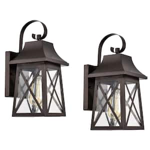 1-Light Oil Rubbed Bronze Outdoor Wall Lantern Sconce Clear Seedy (2-Pack)