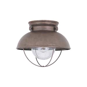 Sebring 1-Light Weathered Copper Outdoor Flush Mount Light with Clear Seeded Glass Diffuser