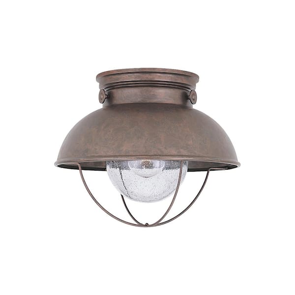 Generation Lighting Sebring 1-Light Weathered Copper Outdoor Flush Mount Light with Clear Seeded Glass Diffuser