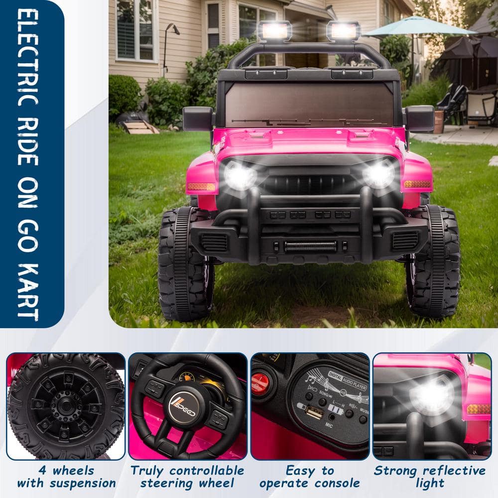 12V Pink Kids Ride-On Car with Bluetooth and LED Headlights