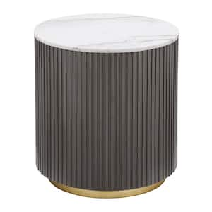 Jason 22 in. White and Charcoal Round Marble Top End Table