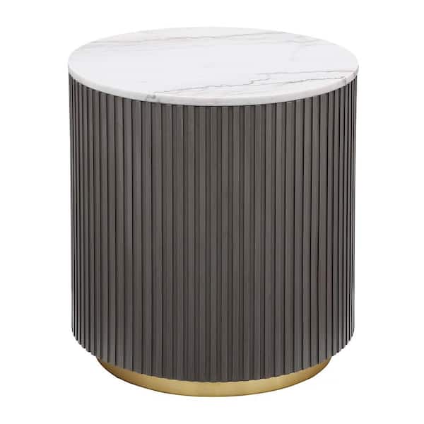 Jason 22 in. White and Charcoal Round Marble Top End Table