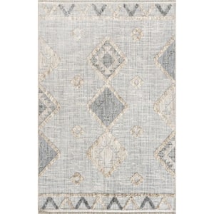 Eilaria High/Low Diamond Tasseled Gray 6 ft. 7 in. x 9 ft. Area Rug