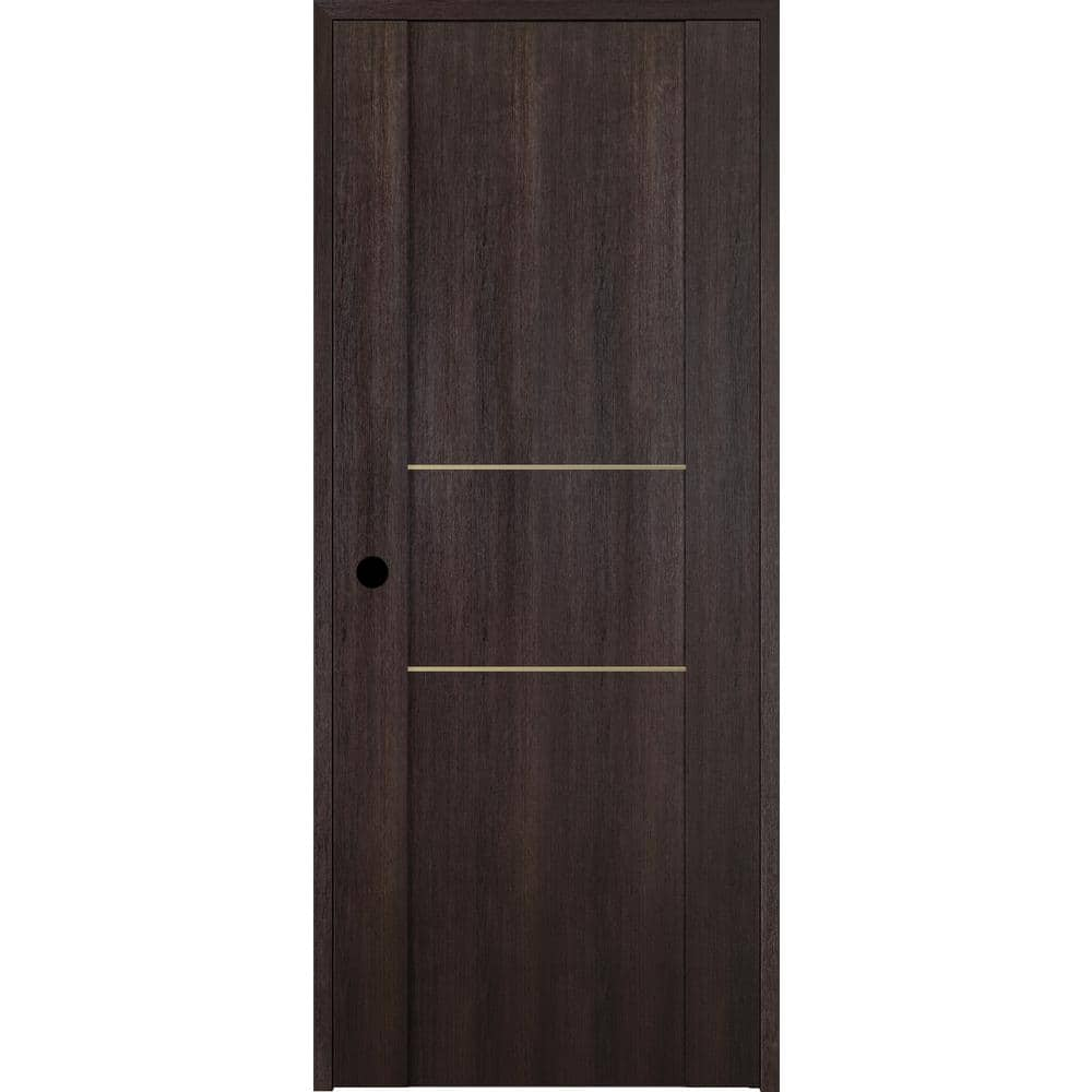 Belldinni Vona 01 2HN Gold 30 in. x 80 in. Left-Handed Solid Core Veralinga Oak Textured Wood Single Prehung Interior Door, Dark Brown/Veralinga Oak