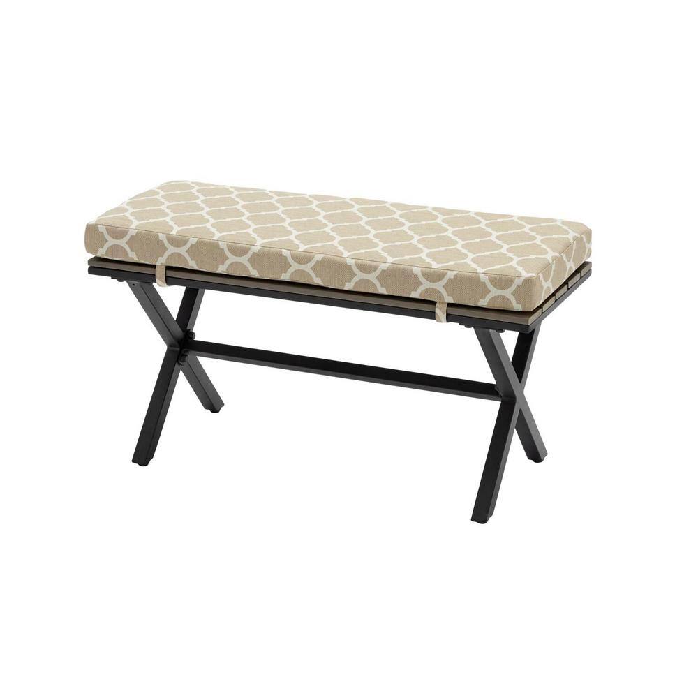 Laguna Point Brown Steel Wood Top Outdoor Patio Bench with CushionGuard Toffee Trellis Tan Cushions -  Hampton Bay, H095-01524900