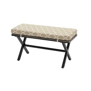 Laguna Point Brown Steel Wood Top Outdoor Patio Bench with CushionGuard Toffee Trellis Tan Cushions