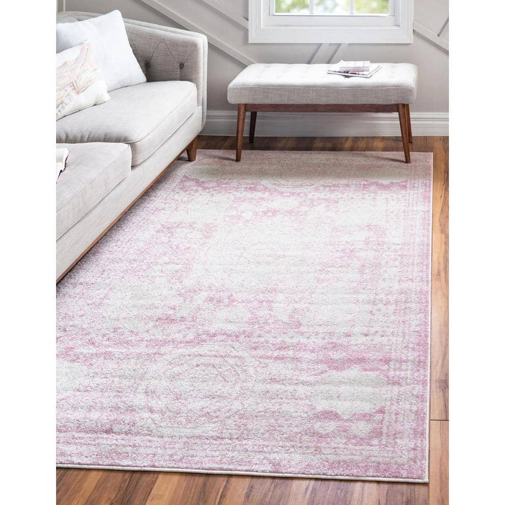 Pink and Ivory Geometric Rectangular Area Rug 8' x 11'