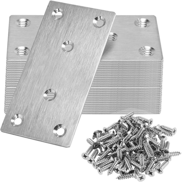 4 x 2 Inch 2-Gauge Stainless Steel Flat Straight Brace Bracket Silver Mending Plate Fixing Corner Brace 6 Pack