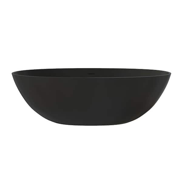 Verna 71 in. x 35 in. Solid Surface Stone Resin Matte Freestanding Soaking Bathtub in Matte Black