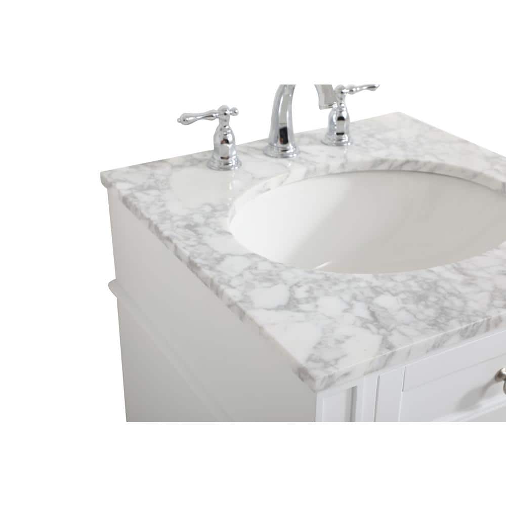 White Carrara Marble Single Sink Vanity with Storage Cabinet